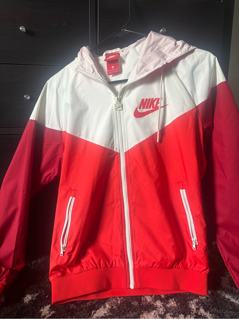 Nike Red andWhite Colorblock Hooded Jacket